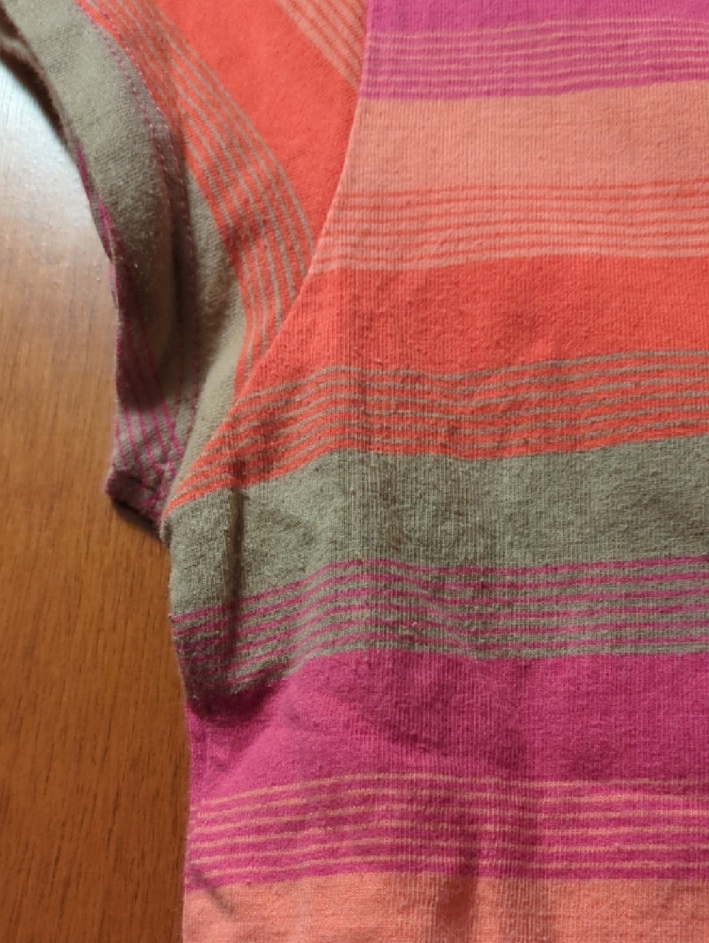 Roxy Striped Polo Shirt in Coral, Pink & Sage with White Collar - Picture 5 of 7